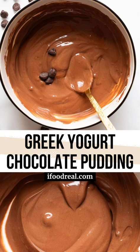 Greek Yogurt Chocolate Pudding is so rich and creamy, it’ll blow your mind! It’s also made with just 3 ingredients and contains 12 grams of protein. Get excited! Chocolate Pudding Greek Yogurt, Pudding And Yogurt Recipes, Greek Yogurt With Chocolate Chips, Greek Yogurt Instant Pudding, What To Add To Greek Yogurt, Greek Yogurt Cocoa Powder Dessert, Greek Yogurt Cheesecake Pudding, Plain Greek Yogurt Recipes Healthy, Keto Greek Yogurt Recipes