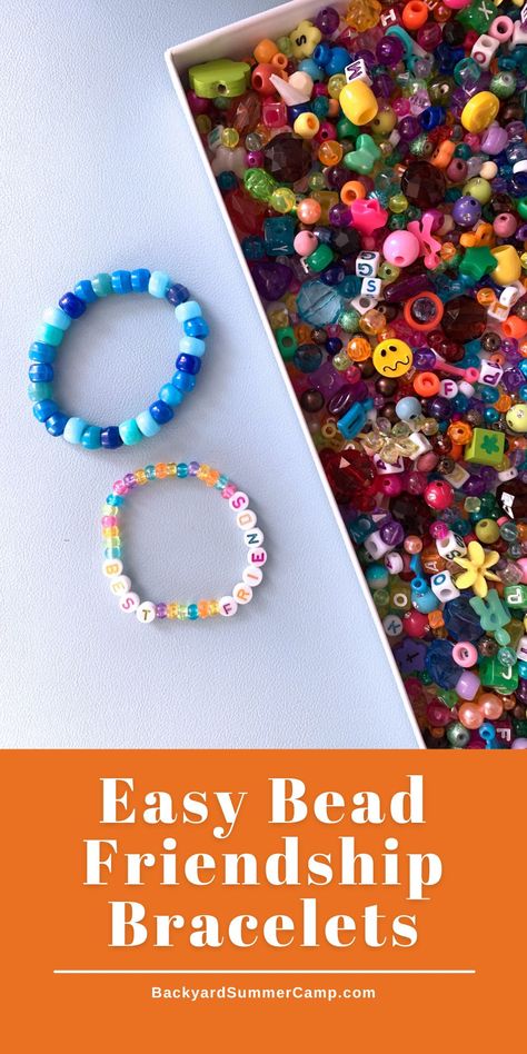 Learn how to make DIY bead friendship bracelets with just a few supplies for kids to craft and swap with friends! Friendship Bracelets For Preschoolers, Easy Friendship Bracelets With Beads, How To Make Friendship Bracelets Beads, Easy Beaded Bracelets Diy, Bracelet Crafts For Kids, Friendship Bracelets Kids, Bead Crafts For Kids, Kids Friendship Bracelets, Bead Friendship Bracelets