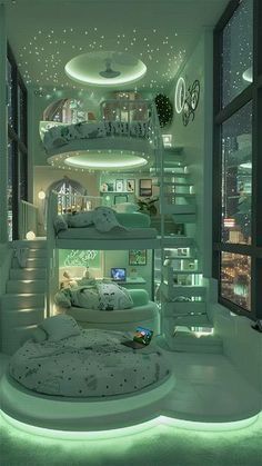 Room Ideas Aesthetic Two Beds, 2 Beds Bedroom Ideas, Cute Bunk Beds, Room Ideas With Bunk Beds, Biggest Bed, Bunk Bed Room Ideas, Interior Room Design, Amazing Bedrooms, Magical Bedroom