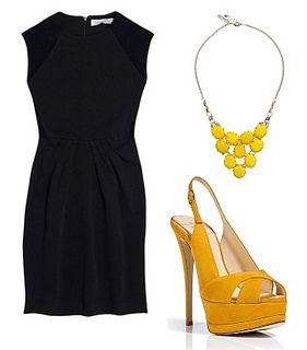 little black dress and bright yellow shoes by Creative Fashion, via Flickr- blue shoes for cocktails Neon Prom Dresses, Bright Shoes, Shoe Image, Yellow Sandals, Yellow Jewelry, Sandals Outfit, Black Dress Outfits, Black Dress Shoes, Yellow Shoes