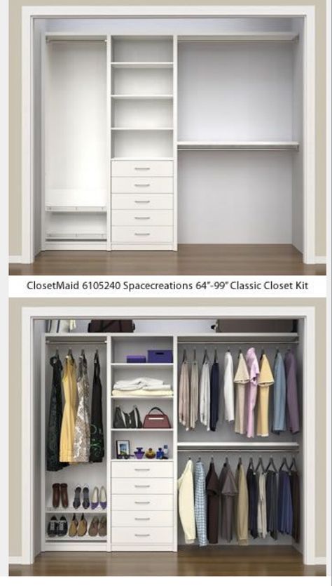 Easy way to organize your closet or create , construct your dream closet. Best Closet Design Small Spaces, Closetmaid Ideas Layout Small Closet, Closet Setup Layout, 6 Ft Closet Layout, Closet Design Layout Reach In, Basic Closet Designs, Closet Organizers For Walk In Closet, Closet Organizers For Small Closets, Reach In Closet Designs