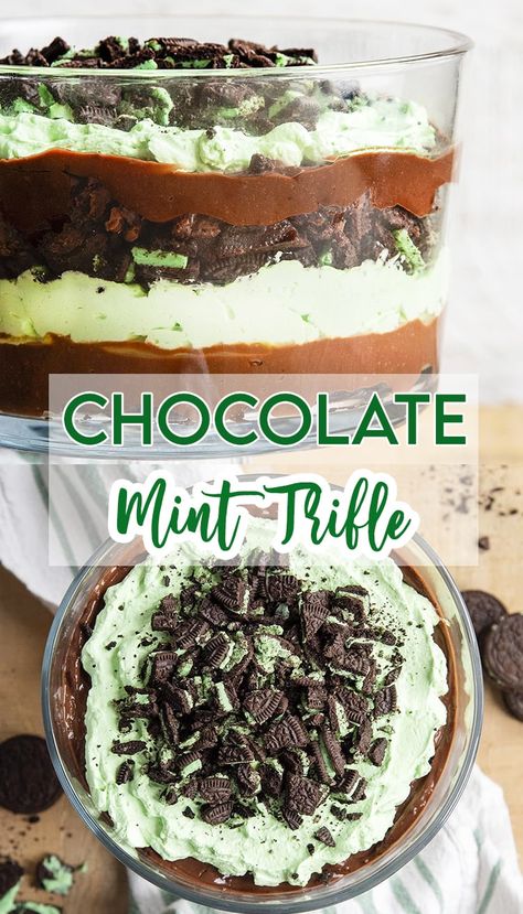 Chocolate Mint Trifle Desserts, Mint Trifle Desserts, Mint Oreo Trifle, Chocolate And Mint Desserts, Chocolate Mint Trifle, Mint Oreo Dessert, Chocolate Mint Desserts, Mint Dessert Recipes, Mint Trifle