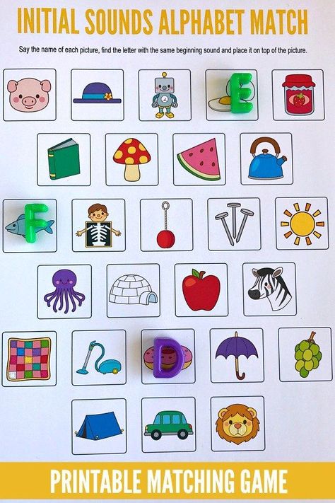 Initial Sounds Alphabet Matching Game - free printable for preschool, kindergarten and first Grade. Abc Memory Game Free Printable, Alphabet Mats Free Printable, Alphabet Matching Game, Alphabet Sounds, Initial Sounds, Alphabet Games, Alphabet Matching, Alphabet A, Phonics Games