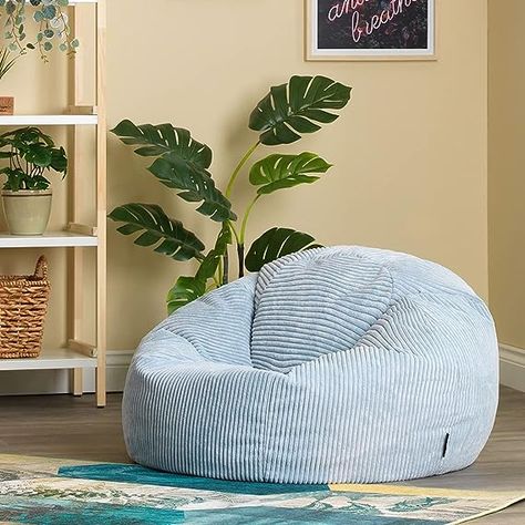 Kingston Cord Bean Bag Chair, Cool Blue, Large Lounge Chair Bean Bags for Adult with Filling Included, Jumbo Cord Adults Beanbag, Boho Room Decor Living Room Furniture, Corduroy Home Decor