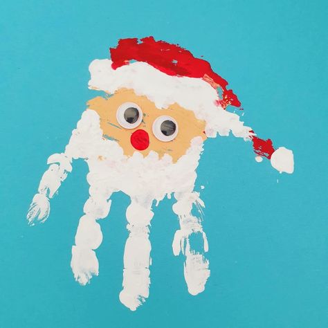 Santa Hand Print, Hand Print Christmas, Santa Kids Crafts, Christmas Decorations Diy For Kids, Childrens Christmas Cards, Santa Handprint, Baby Christmas Crafts, Christmas Handprint Crafts, Christmas Handprint