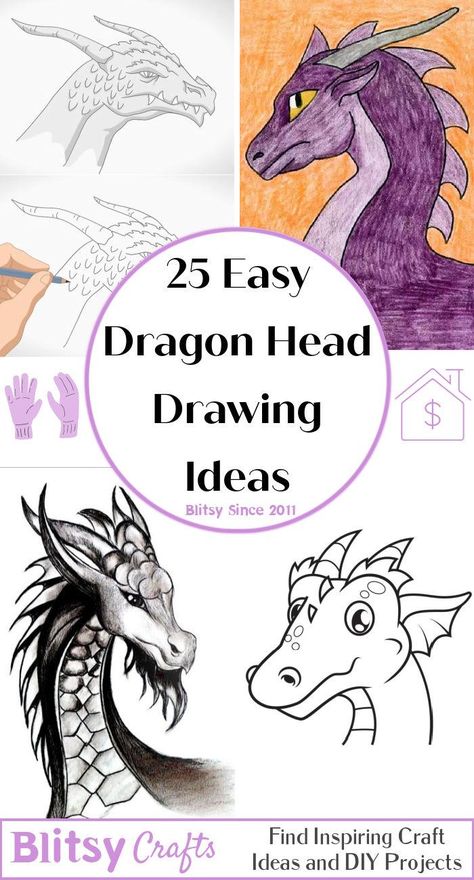 25 Easy Dragon Head Drawing Ideas - How to Draw Head Drawing Ideas, Tattoos To Draw, Dragon Head Drawing, Easy Fish Drawing, Head Tutorial, Elements Of Art Line, Dragon Tattoo Drawing, Easy Dragon Drawings, Drawing Ideas For Kids