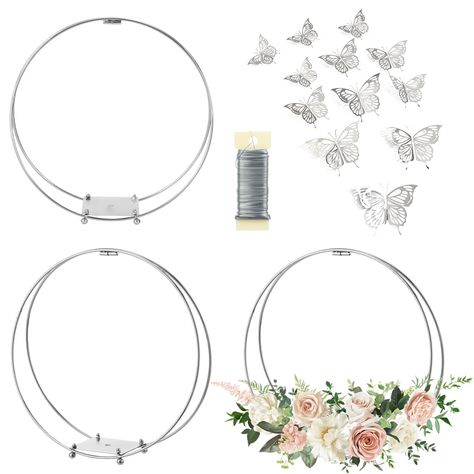 PRICES MAY VARY. 3 Pack Floral Hoop Centerpieces with Stand Set: The package comes with 3-pack 18 Inches metal floral hoops with Holder, 12 pcs 3D butterflies and 38 yards of paddle wire. Great combo for making any amazing silver wedding centerpieces for table. Strong and Smooth Metal Rings: MJRASG macrame rings are made of high-quality, wear-resistant metal, which is smooth and won't fade. The smooth surface will not hurt your fingers. The floral hoop surface is also glazed to prevent oxidation Silver Centerpieces For Party, Wedding Diy Centerpieces, Butterfly Table Decorations, Hoop Centerpieces, Dollar Tree Wedding Decorations, 25th Wedding Anniversary Decorations, Dollar Tree Wedding Centerpieces, Red Wedding Centerpieces, Party Centerpieces Diy