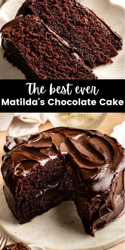 Chocolate Cake Made With Sour Cream, Chocolate Cake With Sour Cream Recipe, Sour Cream Chocolate Cake Recipe, Chocolate Cake Sour Cream, Chocolate Cake With Sour Cream, Chocolate Sour Cream Cake, Chocolate Sour Cream Frosting, Three Layer Chocolate Cake, Matilda Chocolate Cake