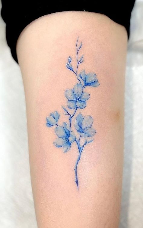 Blue Cherry Blossom Tattoo, Cherry Blossom Tattoos, Flower Neck Tattoo, Blue Flower Tattoos, Blue Ink Tattoos, Sakura Tattoo, Japanese Flower Tattoo, Mom Tattoo Designs, Tattoos For Women Flowers