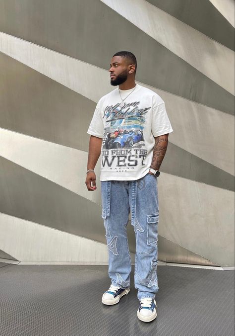 IG: a_jayxs Men’s Summer Streetwear Style, Summer Fits Black Men, Jeans Cargo Outfit, Big Guy Outfits, Oversized Tshirt Outfit Men, Guys Fashion Casual, Mens Smart Casual Outfits, Outfits Jeans, Black Men Fashion Casual