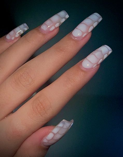 White Snake Print Nails, Snakeskin Nail Designs, White Croc Nails, Square Nails Ideas Medium, Snake Skin Nails Designs, Snakeskin Nails, Medium Square Nails, Croc Nails, White Tip Acrylic Nails