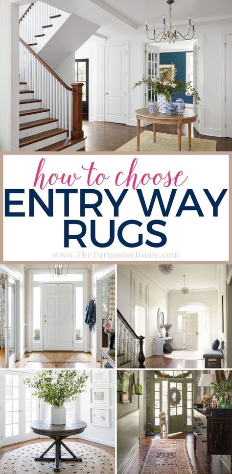 Foyer Rugs Entryway Front Entry Round, Front Doorway Ideas Entryway Inside, Entryway Rug Size Guide Farmhouse, Entry Foyer Rugs, Round Rug Hallway, Foyer Round Rug, Small Entry Way Rug, Entry Hall Rug Ideas, Accent Rugs Entryway