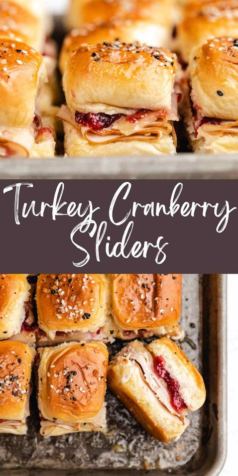 Turkey cranberry sliders turn leftover Thanksgiving turkey and cranberry sauce into a tasty new meal! These simple sliders take just minutes to make and are oh so tasty! Turkey Party Food, Leftover Turkey Cranberry Sliders, Use Leftover Cranberry Sauce, Turkey Thanksgiving Sliders, Party Turkey Sandwiches, Turkey Cranberry Sandwich Recipes, Appetizers From Thanksgiving Leftovers, Slider Bake Recipes, Fall Turkey Sandwiches