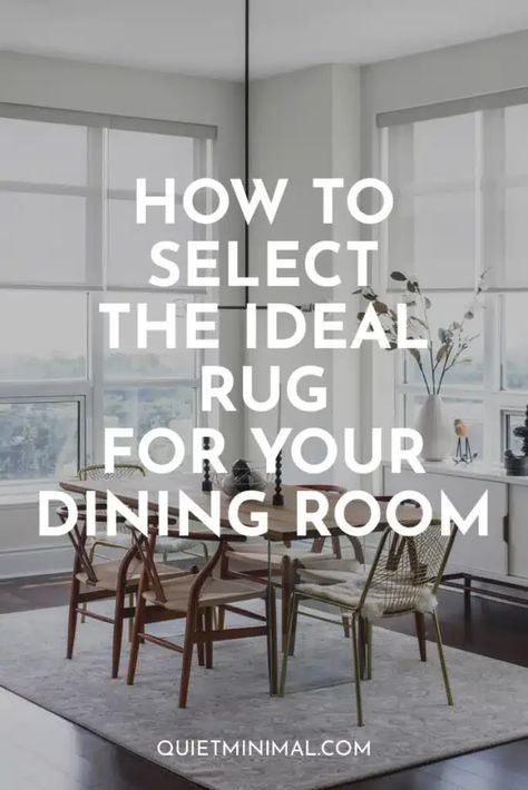 Find the Perfect Dining Rug: Ultimate Selection Guide! - Quiet Minimal Table With Rug Underneath, Natural Rug Dining Room, Dining Table And Rug Ideas, Dining Room With Area Rug, Rug Under Rectangle Dining Table, Dining Room Rugs Modern, Area Rugs In Dining Rooms, Dining Rooms With Rugs, Dark Floors Dining Room