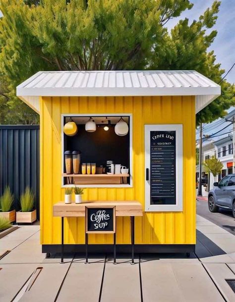 Small Restaurant Kitchen Design, Coffee Booth, Food Stall Design, Cafe Display, Small Beach Houses, Container Cafe, Outdoor Restaurant Design, Food Kiosk, Small Cafe Design