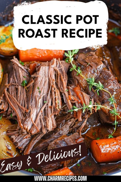 Enjoy the comforting and delicious flavors of Classic Pot Roast. This easy pot roast recipe showcases tender meat simmered with your favorite vegetables, making for a hearty family dinner. You’ll love the savory seasoning and how simple it is to prepare this classic dish in your own kitchen. Perfect for any gathering or cozy night in, this perfect pot roast offers rich aromas and flavors that will remind you of home-cooked meals. Gather your ingredients and discover how satisfying pot roast can be for dinner! Best Roast For Pot Roast, Pot Roast In Bag In Oven, Quick Pot Roast Recipes, Best Instant Pot Pot Roast Recipe, Healthy Crock Pot Pot Roast, How To Make A Tender Roast Crock Pot, How To Cook Pot Roast In Oven, Louisiana Pot Roast Slow Cooker, Pot Roast Marinade Recipe