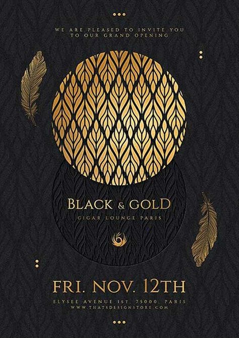 Creative Flyers Design, Black And Gold Graphic Design, Gala Poster Design, Luxury Flyer Design, Black And Gold Lounge, Luxury Poster Design, Elegant Poster Design, Gala Flyer, Luxury Design Graphic