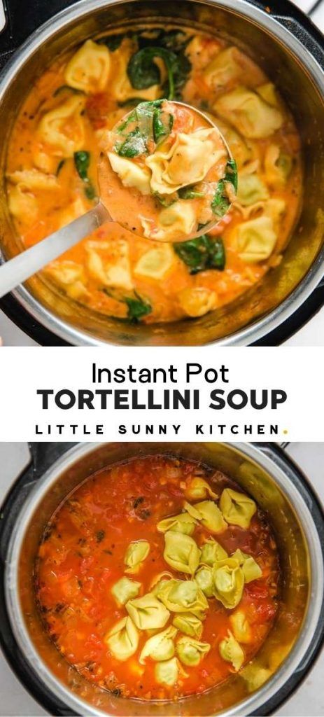 Instant Pot Recipes Easy Soups, Fall Meals Dinners Instant Pot, Instant Pot Cheese Tortellini Soup, Instant Pot Soup Tortellini, Hearty Cheese Tortellini Soup, Few Ingredient Instant Pot Meals, Easy Instant Pot Tortellini Soup, Fall Stew Instant Pot, Insta Pot Tortellini Soup