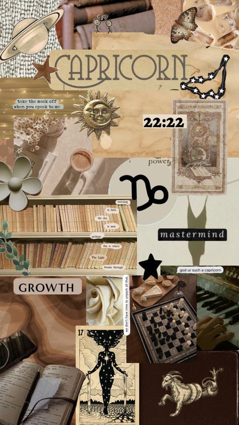 #capricorn #tan #brown Zodiac Aesthetic Capricorn, Capricorn Collage Wallpaper, Zodiac Characters Capricorn, Capricorn Witch Aesthetic, Capricorn Vision Board, January Capricorn Aesthetic, Capricorn Moon Aesthetic, Capricorn Wallpaper Aesthetic, Capricorn Core Aesthetic