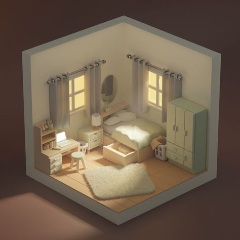 Room With Plants Minimalist, 3d Bedroom Design Layout, 3d Bedroom Design Interiors, Low Poly Isometric Room, Cute Isometric Room, Isometric Bedroom 3d, 3d Room Design Interiors, Isometric Room Design, 2d Room Design