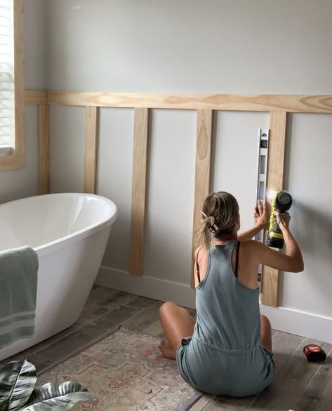 DIY Bathroom Board and Batten - Lake and Lumber Board And Batten Half Bath, Bathroom Board And Batten, Board And Batten Bathroom, Bathroom Wall Board, Batten Bathroom, Fixer Upper Bedrooms, Diy Board And Batten Wall, Batten Diy, Diy Board And Batten