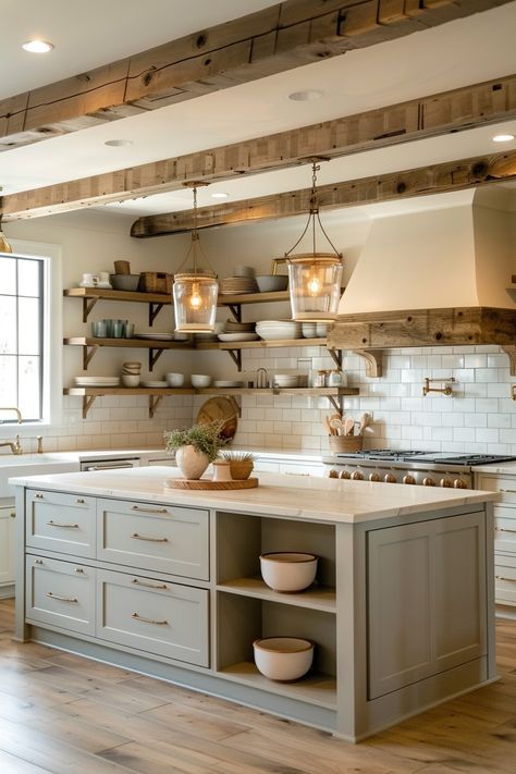 Dyi Kitchen Island, Lake House Kitchens, Country Farmhouse Kitchen Ideas, Small Kitchens With Islands, Kitchen With Small Island, Island Ideas For Small Kitchens, Farmhouse Island Kitchen, Practical Kitchen Ideas, Small Kitchen With Island