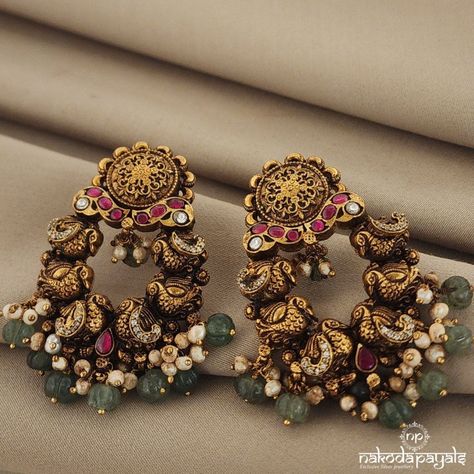 Silver Gold Plated Earrings – Page 11 – Nakoda Payals Ear Chains Indian Gold Temple Jewellery, Antique Gold Earrings Simple, Antic Jewellery Designs, 5 Grams Gold Earrings, Fancy Gold Jewellery, Nakshi Earrings, Earrings Gold Design, Gold Antique Earrings, Earrings Gold Indian