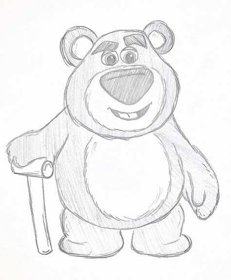 Andie’s Art Studio on Instagram: “🍓”Smells like strawberries”🍓Loved creating this sketch of Lots-O-Huggin’ Bear from Disney Pixar’s Toy Story 3🧸🧸🧸—————————————————————————…” Cute Sketches Disney, Disney Icons Drawing, Toy Story Pencil Drawing, Good Drawings Sketches, Toy Story Sketches Drawing, Pixar Drawings Easy, Sketch Cartoon Characters, Toy Story Art Drawing, How To Draw Toy Story Characters