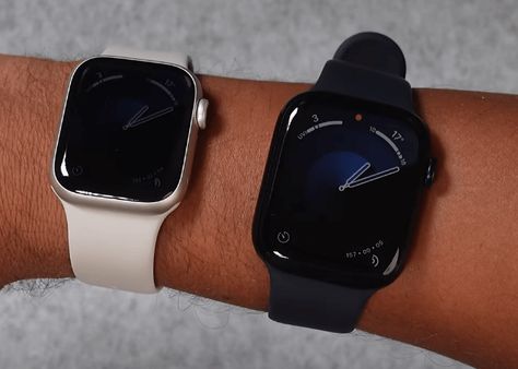 Apple Watch Series 9 (45mm vs 41mm) Apple Watch Series 9 45mm, Apple Watch 45mm Women On Wrist, Apple Watch Series 9 Starlight, Apple Watch Series 9 Aesthetic, Apple Watch Size Comparison Women, Apple Watch 41mm Vs 45mm, Apple Watch On Women Wrist, Apple Watch Women Fashion, Apple Watch Size Comparison