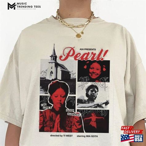 Pearl A24 Movie T-Shirt Mia Goth Horror Tee Hoodie Shirt Classic Check more at https://musictrendingtees.com/product/pearl-a24-movie-t-shirt-mia-goth-horror-tee-hoodie-shirt-classic/ Pearl A24 Movie, A24 Merch, Pearl A24, Movie Tshirts, Spring Grunge, Mia Goth, Goth Horror, Movie Tees, Graphic Tshirt Design