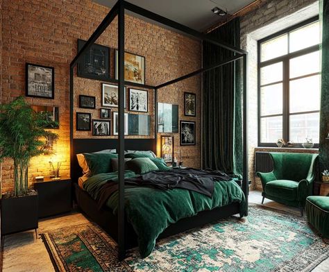 11+ Chic Bedroom Inspiration Ideas with Black and Emerald Green • 333+ Inspiring Lifestyle Ideas Emerald Green Comforter Bedroom Ideas, Emerald Green And Black Bedroom Ideas, Emerald And Black Bedroom, Green Black Gold Bedroom, Emerald Green Aesthetic Bedroom, Emerald Green Black And Gold Bedroom, Dark Botanical Bedroom, Green Black Bedroom, Emerald Green Bedroom Decor