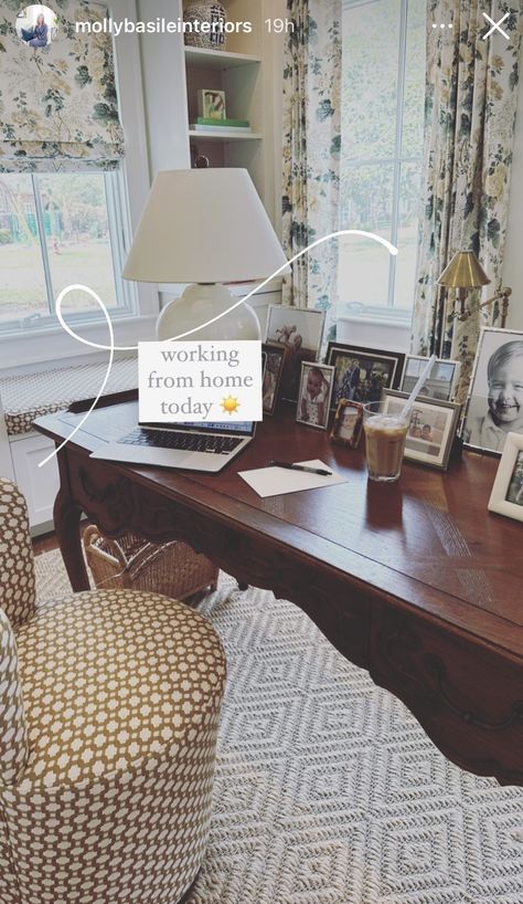 Lauren Elaine Interiors, Desk Master Room, Grandmillenial Desk, Desk In Formal Living Room, Traditional Home Office Decor, Nancy Meyers Home Office, Timeless Home Office, Southern Living Home Decor, Nancy Myers Office