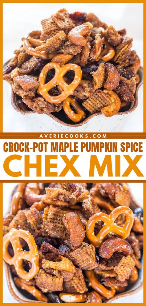 Aperitif, Crock Pot Chex Mix Recipes, Chex Mix Crock Pot, Festive Baking, Averie Cooks, Maple Pumpkin, Chex Mix Recipes, Fall Cooking, Recipes Appetizers