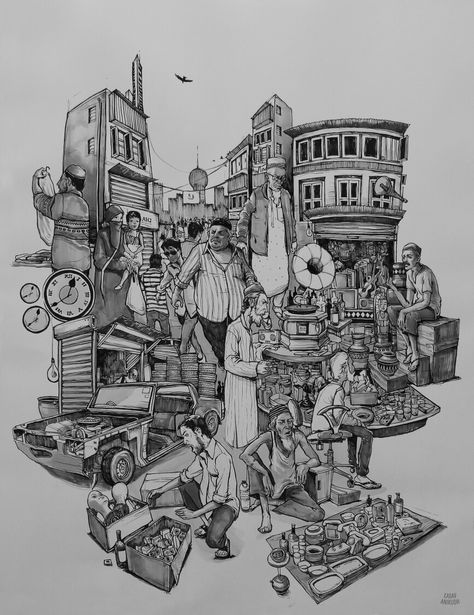 Society Drawings Illustration, Mumbai Sketch Art, Future India 2050 Drawing, Livelihood Art, Chor Bazar Mumbai, Scenario Sketch, Mumbai Sketch, Rush Drawing, Society Artwork