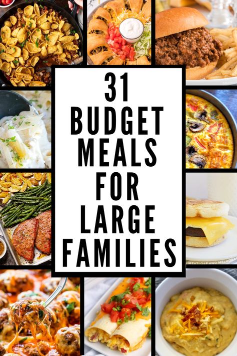 Budget Meals For Large Families, Meals For Large Families, Cheap Family Dinners, Cheap Meal Plans, Family Meal Prep, Big Family Meals, Cheap Family Meals, Inexpensive Dinners, Big Family Dinner