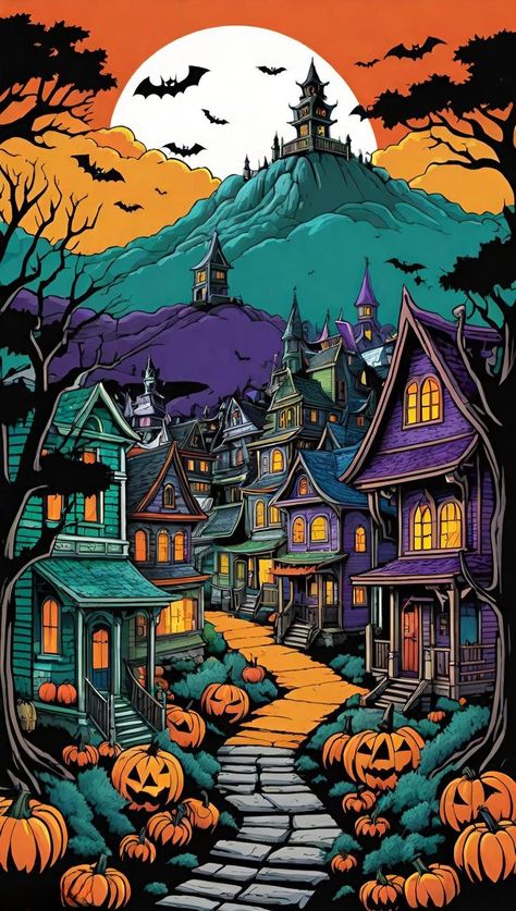 Halloween Town Wallpaper, Halloween Backrounds, Frankenstein Wallpaper, Town Wallpaper, Canva Backgrounds, Tiktok Wallpaper, Spooky Wallpaper, Halloween Steampunk, Helloween Wallpaper