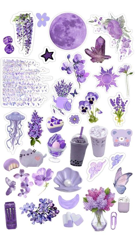 Purple Aesthetic Printable, Purple Stickers Aesthetic, Purple Stickers Aesthetic Printable, Purple Aesthetic Stickers, Cute Stickers Aesthetic Purple, Aesthetic Scrapbook Design Violet, Journal Stickers Purple, Purple Design For Scrapbook, Purple Scrapbook Stickers