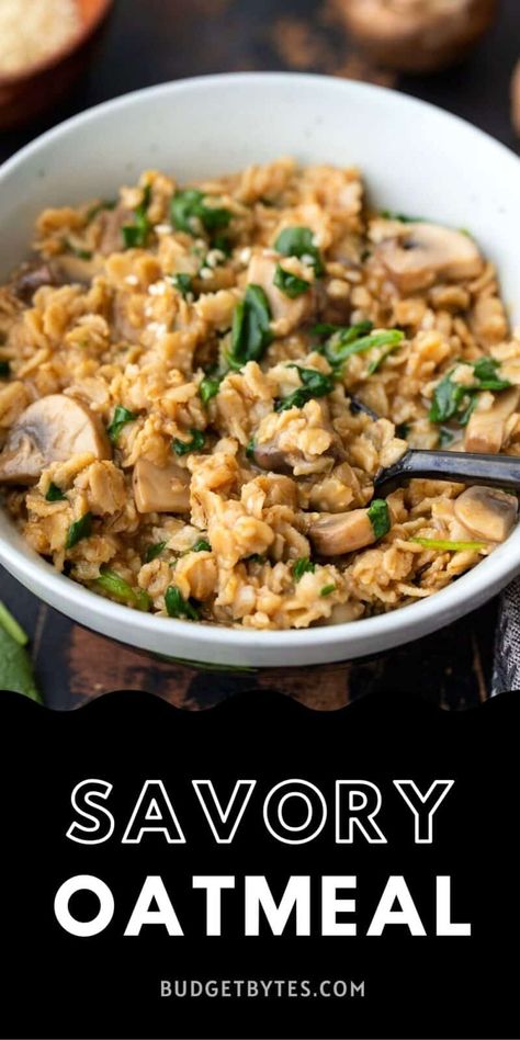 Oatmeal Dinner, Savory Oatmeal Recipes, Savory Oatmeal, Budget Bytes, Egg Free Recipes, Inexpensive Meals, Breakfast Meal Prep, Frugal Meals, Savory Breakfast