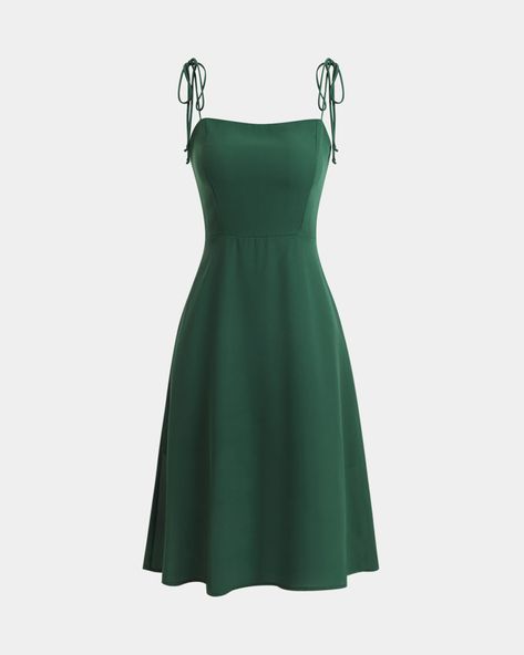 Tie Strap Dress, Vintage Tie, Fashionista Clothes, Green Tie, Grad Dresses, Spaghetti Strap Dress, Straight Neckline, Green Midi Dress, Color Fabric