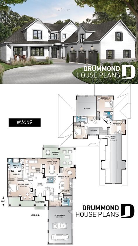 Farmhouse Layout Floor Plans, Bathroom Modern Farmhouse, Modern Farmhouse Layout, Modern Farmhouse Floorplan, Farmhouse Layout, White Modern Farmhouse, Two Story House Design, Drummond House Plans, Farmhouse Floor Plans