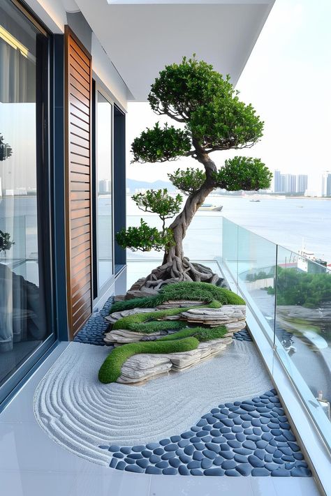 30 Balcony Garden Ideas: From Bare Balcony to Green Oasis Balcony Ideas With Plants, Balcony Landscape Ideas, Outdoor Landscape Design Ideas, Japan Balcony, Japanese Balcony Garden, Japandi Balcony, Modern Minimalist Garden, Japanese Balcony, Balcony Garden Design