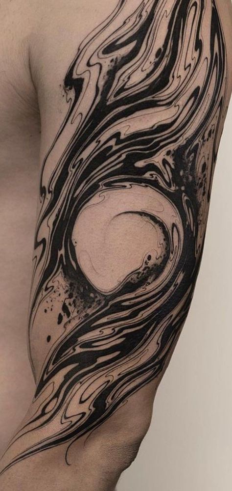 | Creative Tattoos Aesthetic By  Breonna Glick Men Asthetic Tattoos, Flowing Tattoos Men, Abstract Design Tattoo, Ink Swirl Tattoo, Swirl Tattoo Sleeve, Water Marble Tattoo, Abstract Galaxy Tattoo, Abstract Liquid Tattoo, Fluid Tattoo Design Arm