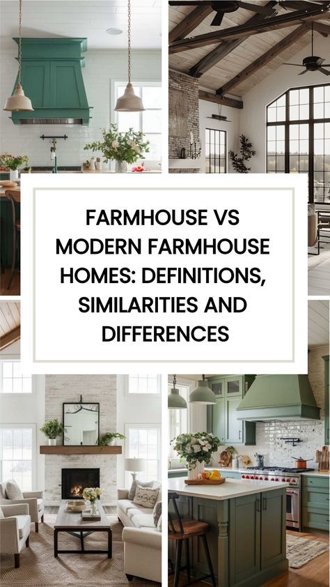 Wondering if you should go for a farmhouse or modern farmhouse style? The surge in popularity of farmhouse and modern farmhouse home decor styles over the past few decades is undeniable. Shows like Fixer Upper with Chip and Joanna Gaines have played a significant role in inspiring people to embrace these rustic yet elegant design trends. check out the differences and similarities between the farmhouse vs modern farmhouse styles. One Story Farmhouse Interior Design, Traditional Mixed With Farmhouse Decor, Types Of Farmhouse Style, Minimalist Farmhouse Style, Joanna Gaines Modern Farmhouse, Historic Farmhouse Interiors, Modern Farmhouse Designs, Chip And Joanna Gaines Farmhouse, Farmhouse Style House Interior