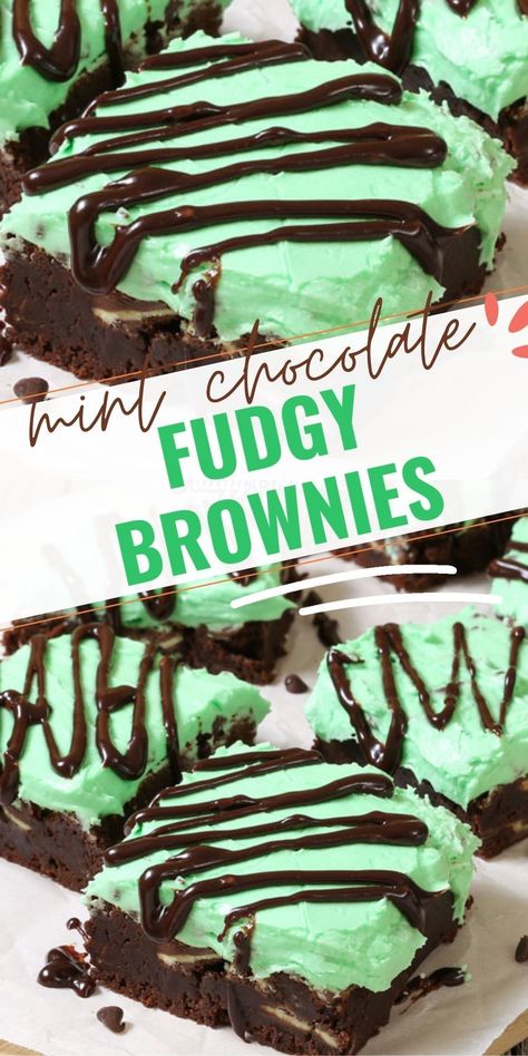 Chocolate Mint Brownies Recipe, Mint Chocolate Chip Brownies, Mint Chocolate Chip Desserts, Chocolate Mint Desserts, Brownies With Cookies, Hot Fudge Brownies, Grasshopper Brownies, Chocolate Mint Cake, Mint Chocolate Brownies