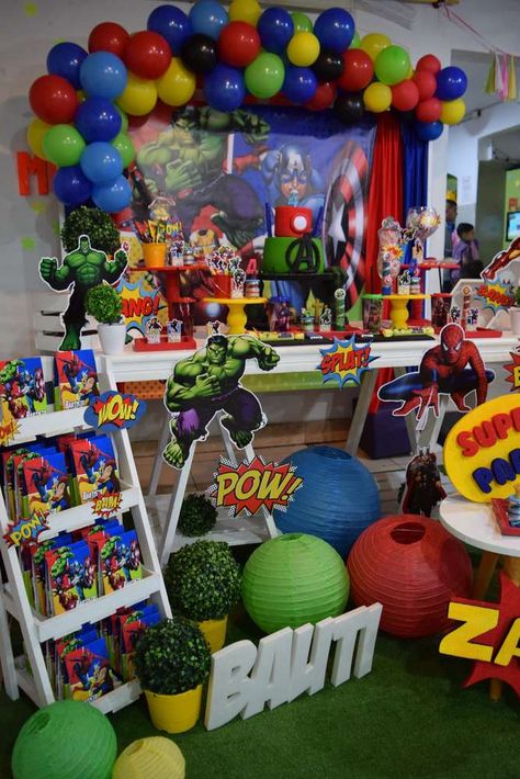 Avengers Treat Table, Avengers Themed Birthday Party, Marvel Avengers Party Ideas, Marvel First Birthday Party Ideas, Marvel Party Ideas Decoration, Avengers Party Ideas Decoration, Avengers Party Theme, Marvel Themed Birthday Party, Marvel Party Ideas