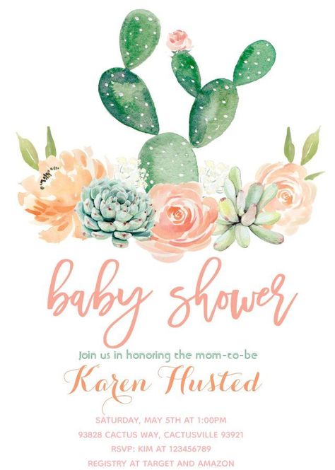 Cactus Baby Shower Invitation Succulent #girlbabyshowerinvitations #babyshowerinvitations #zazzle #zazzleinvitation #virtualshower #showerbymail #drivebyshower #couplesshowerinvitations #woodlandbabyshowerinvitations #disneybabyshowerinvitations #bohobabyshowerinvitations Watercolor Flower Invitation, Baby Shower Party Invitations, Bridal Shower Flowers, Boda Mexicana, Baby Shower Invitaciones, Watercolor Cactus, Blush Flowers, Flower Invitation, Pink Invitations