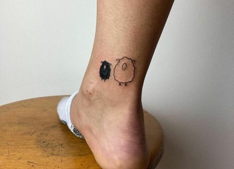 Ankle Sheep Tattoo Sheep Tattoo Minimalist, Tiny Sheep Tattoo, Cute Sheep Tattoo, Black Sheep Tattoo Ideas, Tattoo Sheep, Simplistic Tattoo Ideas, Snorlax Tattoo, Calvin And Hobbes Tattoo, Black Sheep Tattoo