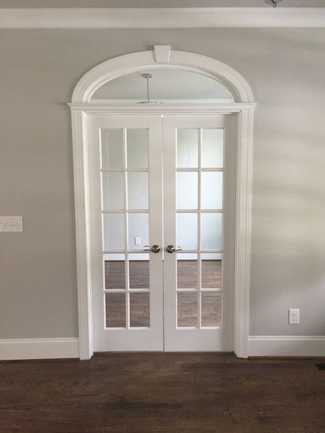 arched French door transom for office - ez arch style modified with transom details French Doors For Office, Door Transom, Arched Interior Doors, Archways In Homes, Arched French Doors, Arched Interior, Arched Doorway, Family Room Layout, Arch Door