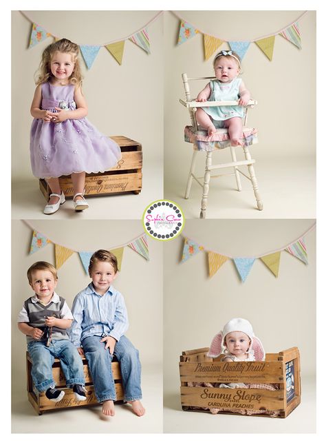 Spring Photo Shoot    In St. Louis, similar crates and high chair available for rent at www.finchvintage.com Spring Mini Session Ideas, Preschool Photography, Mini Session Ideas, Spring Mini Session, Easter Minis, Easter Mini Session, Easter Photoshoot, Easter Photography, Toddler Photoshoot