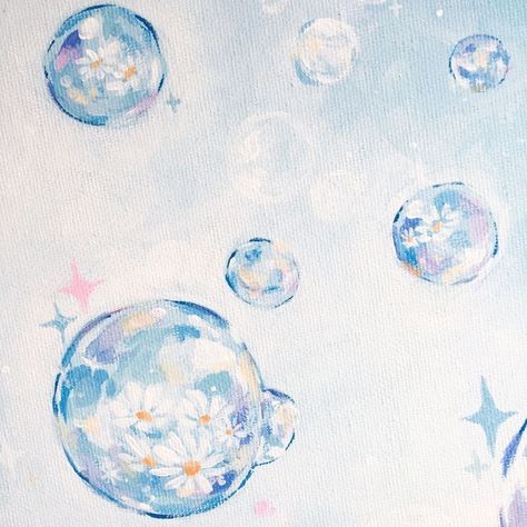 Painting Of Bubbles, Aesthetic Sea Painting, Blue Details Aesthetic, Bubble Widgets, Blue Astethics, Aesthetic Art Acrylic, Art Icons Aesthetic, Blue Painting Aesthetic, Art With Bubbles